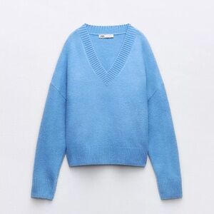 Zara Soft Knit Blue V-Neck Sweater